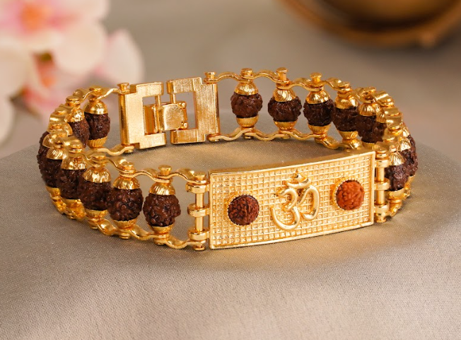 Gold Plated Om Rudraksha Bracelet