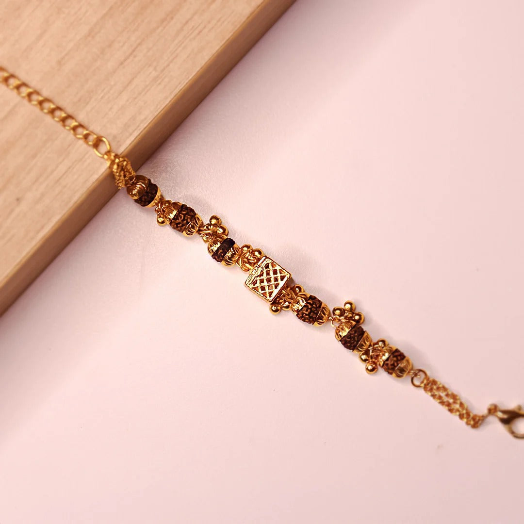 Gold Plated Cubic Rudraksha Bracelet