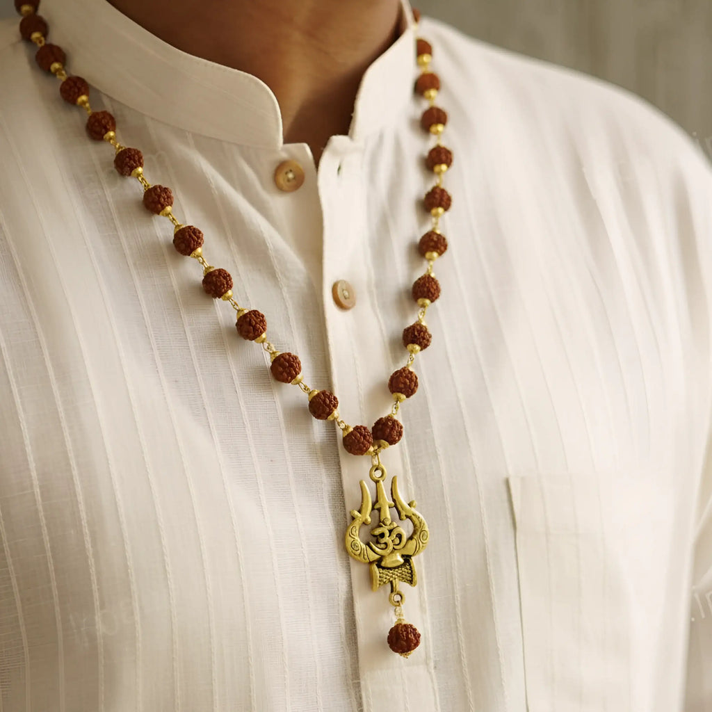 Rudraksha Om Trishool Necklace