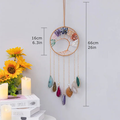 Rose Quartz Crystal Sun Catcher Natural Gem Stones Tree of Life Suncatcher Hanging Pink Crystals Dream Catchers Healing Decor