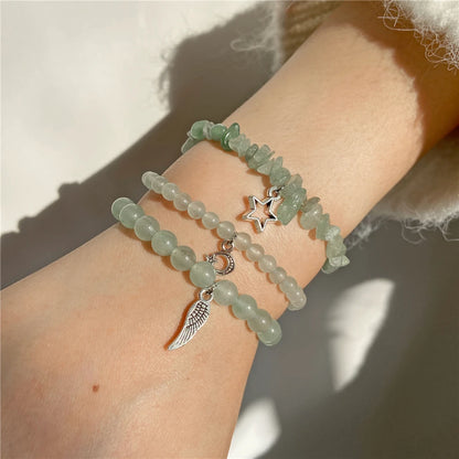 3Pcs/set Rose Quartzs Elastic Bracelet Moon Star Angel Wings Charm Bracelets For Women Natural Stone Amethysts Bangles Jewelry