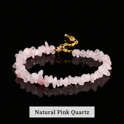 JD Natural Stone Tourmaline Amethyst Rock Quartz Crystal Stone Chip Bead Bracelet Women Healing Chakra Adjustable Chain Jewelry