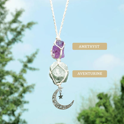 Charm Natural Gemstone Crystal Raw Stone Amethyst Rose Quartz Pendant Healing Crystals FengShui Hanging Ornament Car Decoration
