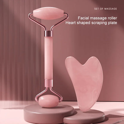 1Pcs Pink Natural Jade Roller for Face - Jade Gua Sha Rose Quartz Face Roller for Aging Wrinkles and Puffiness - Natural Pink F