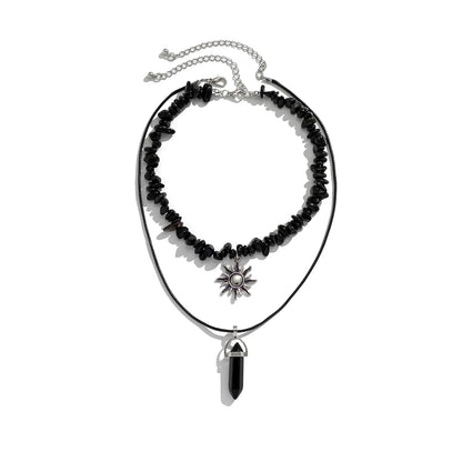 2Pcs Goth Boho Irregular Stone Adjustable Chain Necklace for Women Vintage Sunflower Crystal Pendant Choker Y2K Jewelry Gift New