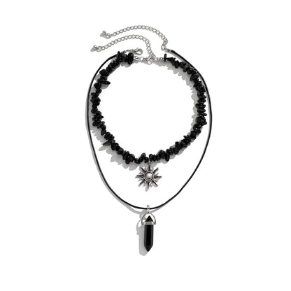 2Pcs Goth Boho Irregular Stone Adjustable Chain Necklace for Women Vintage Sunflower Crystal Pendant Choker Y2K Jewelry Gift New