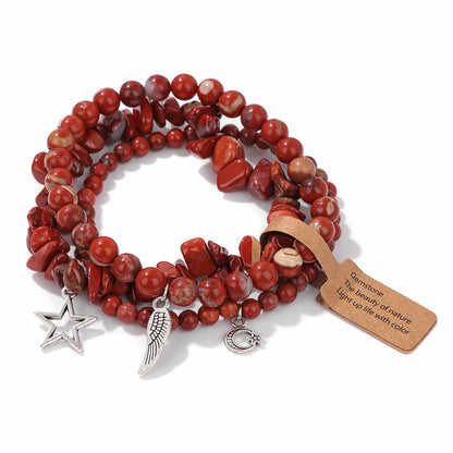 3Pcs/set Rose Quartzs Elastic Bracelet Moon Star Angel Wings Charm Bracelets For Women Natural Stone Amethysts Bangles Jewelry