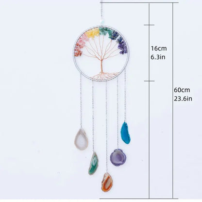 Rose Quartz Crystal Sun Catcher Natural Gem Stones Tree of Life Suncatcher Hanging Pink Crystals Dream Catchers Healing Decor