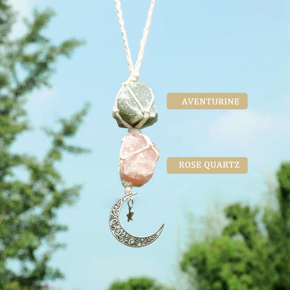 Charm Natural Gemstone Crystal Raw Stone Amethyst Rose Quartz Pendant Healing Crystals FengShui Hanging Ornament Car Decoration