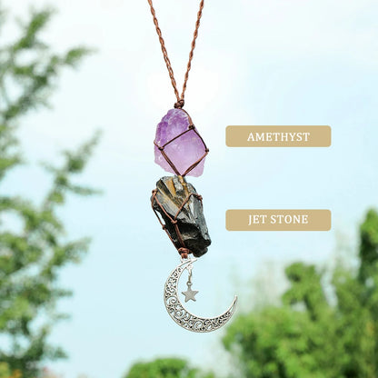 Charm Natural Gemstone Crystal Raw Stone Amethyst Rose Quartz Pendant Healing Crystals FengShui Hanging Ornament Car Decoration