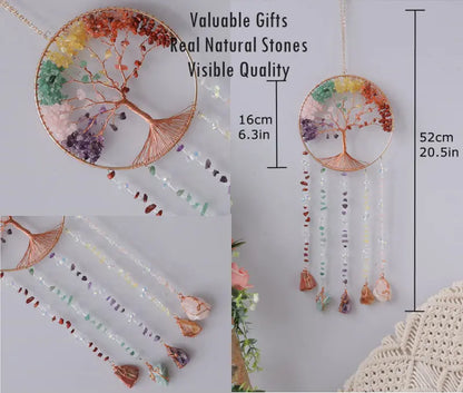 Rose Quartz Crystal Sun Catcher Natural Gem Stones Tree of Life Suncatcher Hanging Pink Crystals Dream Catchers Healing Decor