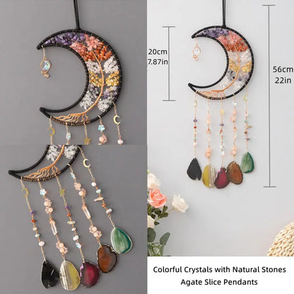 Rose Quartz Crystal Sun Catcher Natural Gem Stones Tree of Life Suncatcher Hanging Pink Crystals Dream Catchers Healing Decor