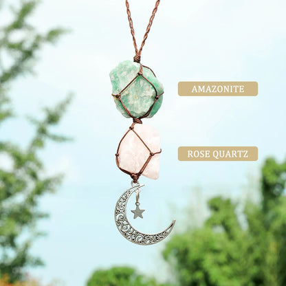 Charm Natural Gemstone Crystal Raw Stone Amethyst Rose Quartz Pendant Healing Crystals FengShui Hanging Ornament Car Decoration