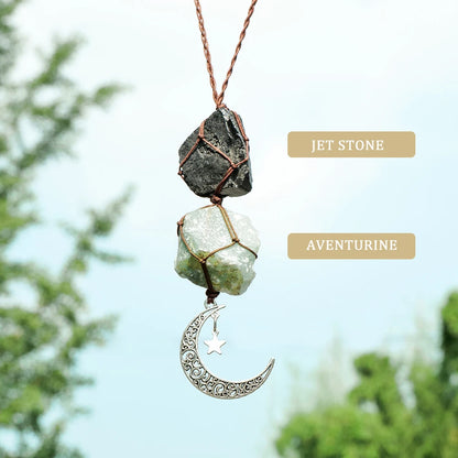 Charm Natural Gemstone Crystal Raw Stone Amethyst Rose Quartz Pendant Healing Crystals FengShui Hanging Ornament Car Decoration