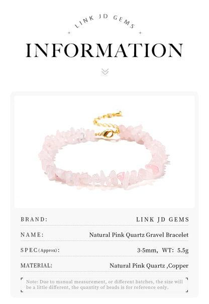 Change Better Natural Pink Quartz 3-5mm Irregualr Gravel Stone Strand Bracelet Women Trendy Chip Bead Energy Healing Jewelry