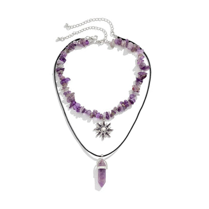 2Pcs Goth Boho Irregular Stone Adjustable Chain Necklace for Women Vintage Sunflower Crystal Pendant Choker Y2K Jewelry Gift New
