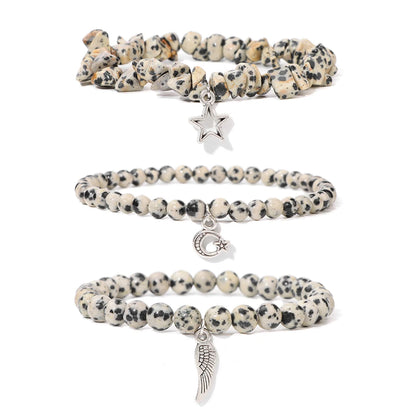 3Pcs/set Rose Quartzs Elastic Bracelet Moon Star Angel Wings Charm Bracelets For Women Natural Stone Amethysts Bangles Jewelry