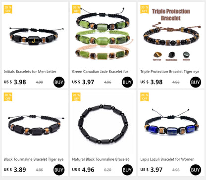 Triple Protection Bracelet Tiger eye Obsidian Hematite 6mm Beads Braided Brown Wax Rope Waterproofing Luck Crystals for Women