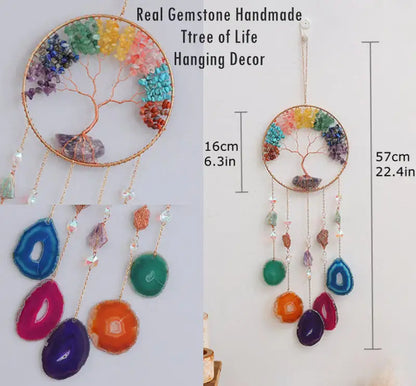 Rose Quartz Crystal Sun Catcher Natural Gem Stones Tree of Life Suncatcher Hanging Pink Crystals Dream Catchers Healing Decor