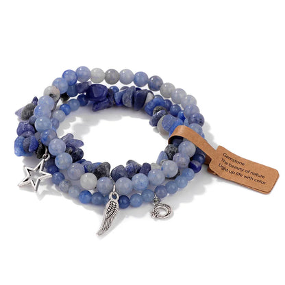 3Pcs/set Rose Quartzs Elastic Bracelet Moon Star Angel Wings Charm Bracelets For Women Natural Stone Amethysts Bangles Jewelry
