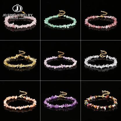 JD Natural Stone Tourmaline Amethyst Rock Quartz Crystal Stone Chip Bead Bracelet Women Healing Chakra Adjustable Chain Jewelry