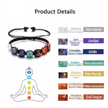 7 Chakra Bracelets Reiki Natural Stone Braided Bracelet Men Women Crystal Healing Anxiety Jewellery Adjustable Rope Accessories