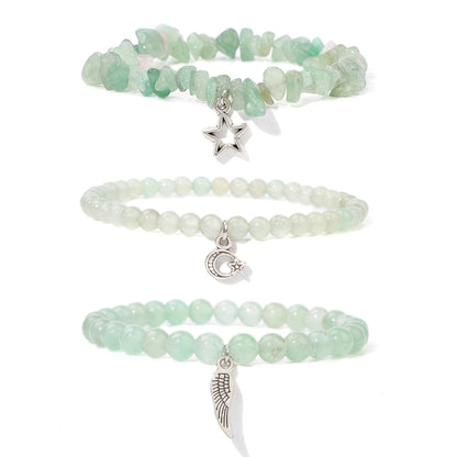 3Pcs/set Rose Quartzs Elastic Bracelet Moon Star Angel Wings Charm Bracelets For Women Natural Stone Amethysts Bangles Jewelry