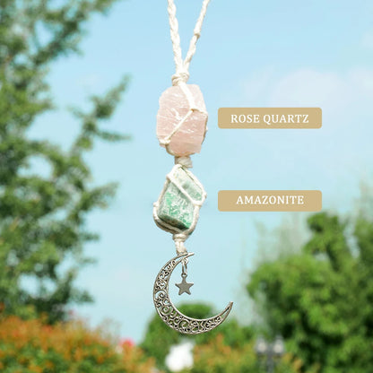 Charm Natural Gemstone Crystal Raw Stone Amethyst Rose Quartz Pendant Healing Crystals FengShui Hanging Ornament Car Decoration