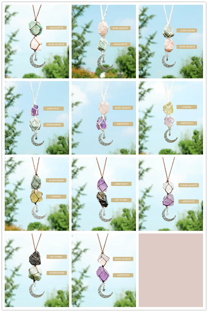 Charm Natural Gemstone Crystal Raw Stone Amethyst Rose Quartz Pendant Healing Crystals FengShui Hanging Ornament Car Decoration