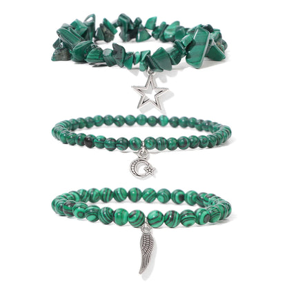 3Pcs/set Rose Quartzs Elastic Bracelet Moon Star Angel Wings Charm Bracelets For Women Natural Stone Amethysts Bangles Jewelry