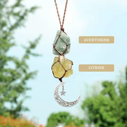 Charm Natural Gemstone Crystal Raw Stone Amethyst Rose Quartz Pendant Healing Crystals FengShui Hanging Ornament Car Decoration