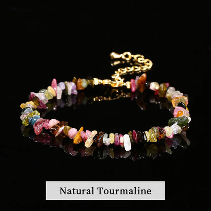 JD Natural Stone Tourmaline Amethyst Rock Quartz Crystal Stone Chip Bead Bracelet Women Healing Chakra Adjustable Chain Jewelry