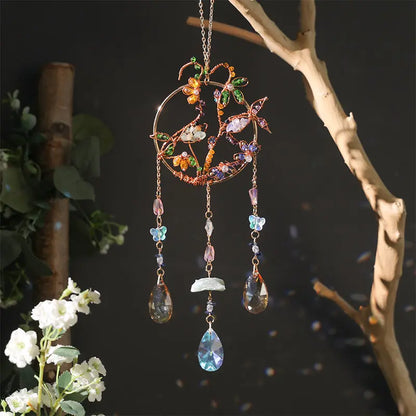 Rose Quartz Crystal Sun Catcher Natural Gem Stones Tree of Life Suncatcher Hanging Pink Crystals Dream Catchers Healing Decor