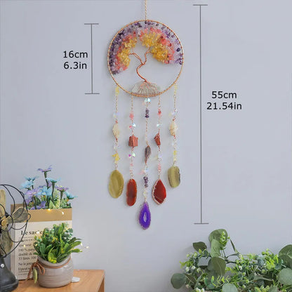 Rose Quartz Crystal Sun Catcher Natural Gem Stones Tree of Life Suncatcher Hanging Pink Crystals Dream Catchers Healing Decor