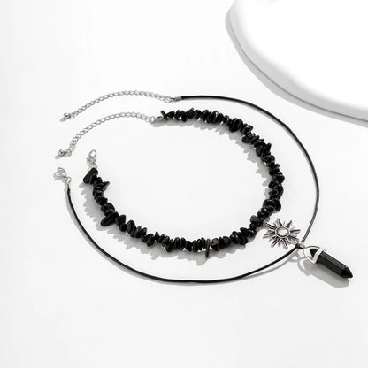 2Pcs Goth Boho Irregular Stone Adjustable Chain Necklace for Women Vintage Sunflower Crystal Pendant Choker Y2K Jewelry Gift New