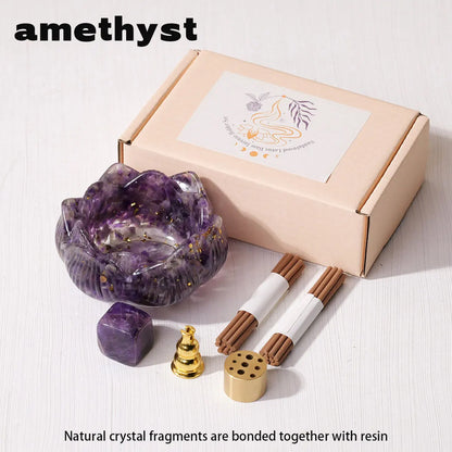 1set Natural Crystal Dropper Resin Reiki Stone Candle Base Aromatherapy  Cornucopia Healing Meditation Decoration Gift Box Set