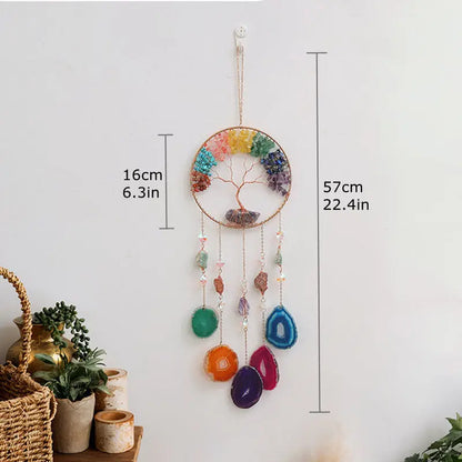 Rose Quartz Crystal Sun Catcher Natural Gem Stones Tree of Life Suncatcher Hanging Pink Crystals Dream Catchers Healing Decor