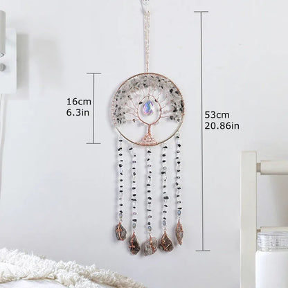 Rose Quartz Crystal Sun Catcher Natural Gem Stones Tree of Life Suncatcher Hanging Pink Crystals Dream Catchers Healing Decor