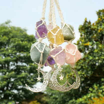Charm Natural Gemstone Crystal Raw Stone Amethyst Rose Quartz Pendant Healing Crystals FengShui Hanging Ornament Car Decoration