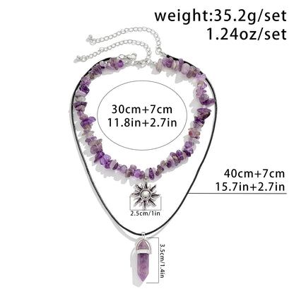2Pcs Goth Boho Irregular Stone Adjustable Chain Necklace for Women Vintage Sunflower Crystal Pendant Choker Y2K Jewelry Gift New