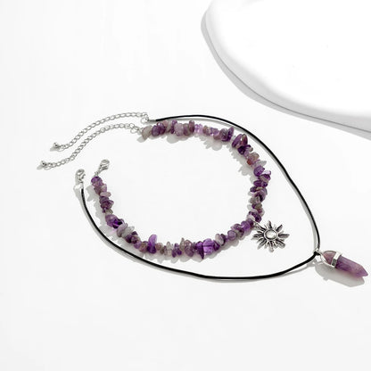 2Pcs Goth Boho Irregular Stone Adjustable Chain Necklace for Women Vintage Sunflower Crystal Pendant Choker Y2K Jewelry Gift New
