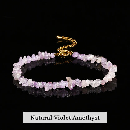 JD Natural Stone Tourmaline Amethyst Rock Quartz Crystal Stone Chip Bead Bracelet Women Healing Chakra Adjustable Chain Jewelry
