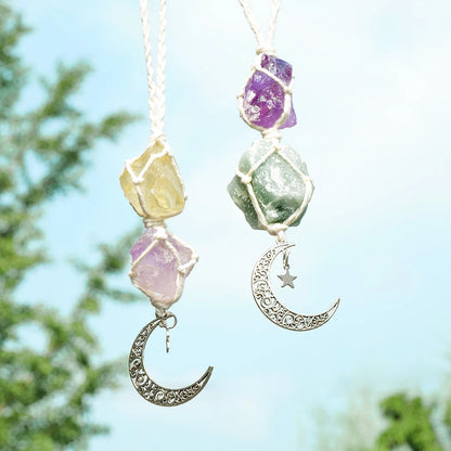 Charm Natural Gemstone Crystal Raw Stone Amethyst Rose Quartz Pendant Healing Crystals FengShui Hanging Ornament Car Decoration