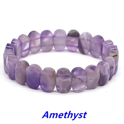 8x14mm New Natural Cut Square Beads Strand Elastic Bracelets Amethyst Healing Crystal Energy Rectangle Bangle Women Jewelry Gift