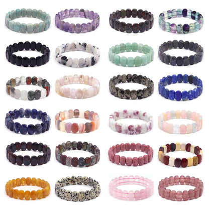 8x14mm New Natural Cut Square Beads Strand Elastic Bracelets Amethyst Healing Crystal Energy Rectangle Bangle Women Jewelry Gift
