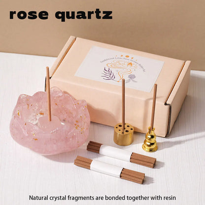 1set Natural Crystal Dropper Resin Reiki Stone Candle Base Aromatherapy  Cornucopia Healing Meditation Decoration Gift Box Set