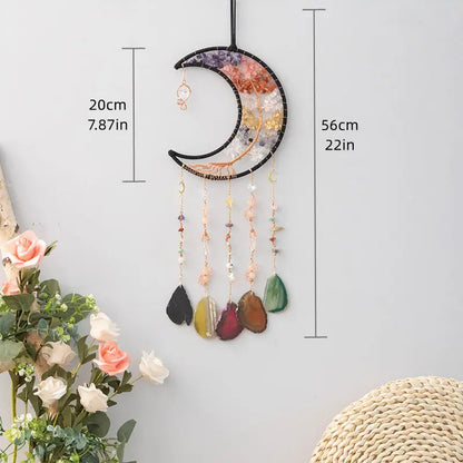 Rose Quartz Crystal Sun Catcher Natural Gem Stones Tree of Life Suncatcher Hanging Pink Crystals Dream Catchers Healing Decor